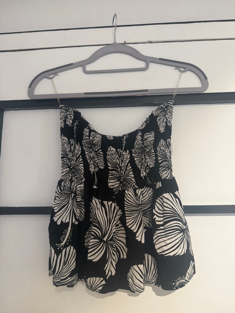 Black & White Floral Smocked Tube Top